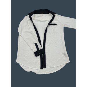 Free People Womens Oversized Blouse White & Black Button Down Size‎ XS